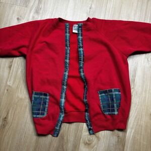 Vintage Handmade Teacher Plaid Sweater Cardigan Pockets Large